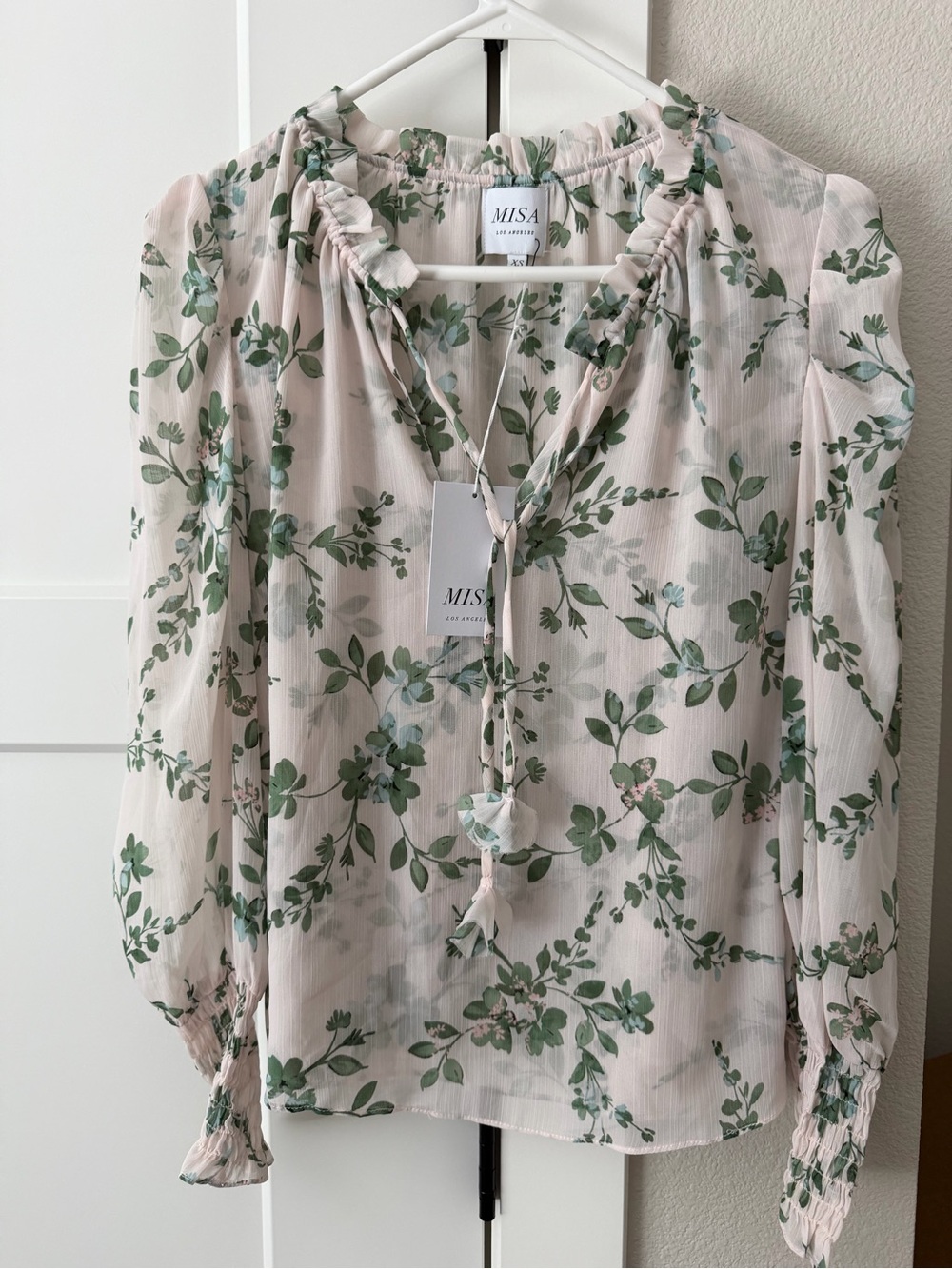 Misa Los Angeles Floral Tie-Neck Blouse XS NWT